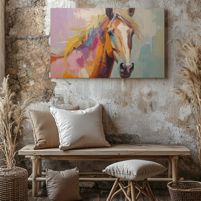 Canvas Colorful Playful Horse Canvasimpressionistic Equestrian Art Wall Art Ready To Hang Gallery Wrapped Home Decor Modern Design