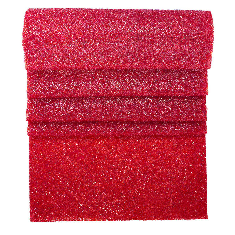 Sparkles Home Luminous Table Runner | Rhinestones | Non-Slip Backing | Multiple Sizes Available, 90" x 13", Red