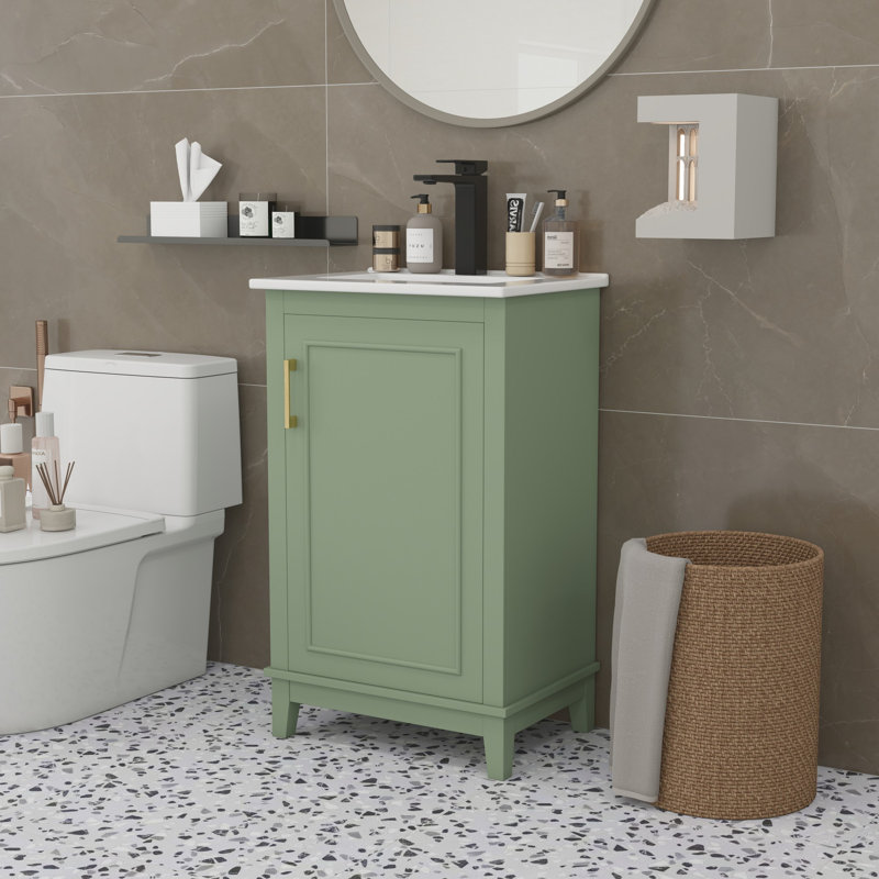 20 Inch Small Bathroom Vanity, Green, Gold