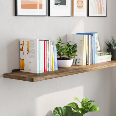 Palm Wood Floating Shelves For Bedroom, Wall Mounted Rustic Bookshelf, Wooden Shelf For Storage, Decor, Books, Plants, Burnt Finish