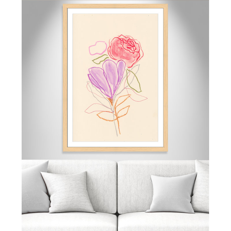 «Simple Floral III» par Bea Dina, Papier avec cadre naturel naturel, Blanc, H 49 po x l 35 po x P 1,25 po