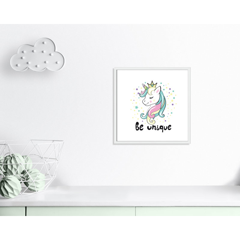 «Be Unique», impression sur papier licorne, H 22,5 po x l 22,5 po x P 1,18 po, Encadré de boîte blanc