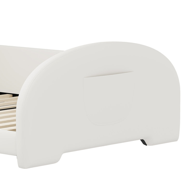 Lit simple blanc avec forme de lapin charmant et construction stable - tête de lit et base rembourrée robuste, Blanc