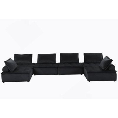 160" Black Velvet 6-Seater U-Shape Modular Sectional Sofa