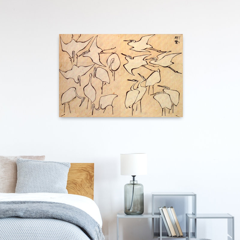 Cranes, reproduction d'art classique classique rétro, faune côtière, H 24 po x l 36 po