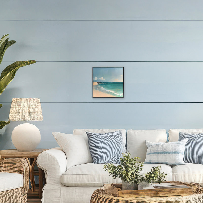 Giclée encadrée «Abstraction Turquoise Horizons», conception par Annabelle Hall, Giclée encadrée noir minuit