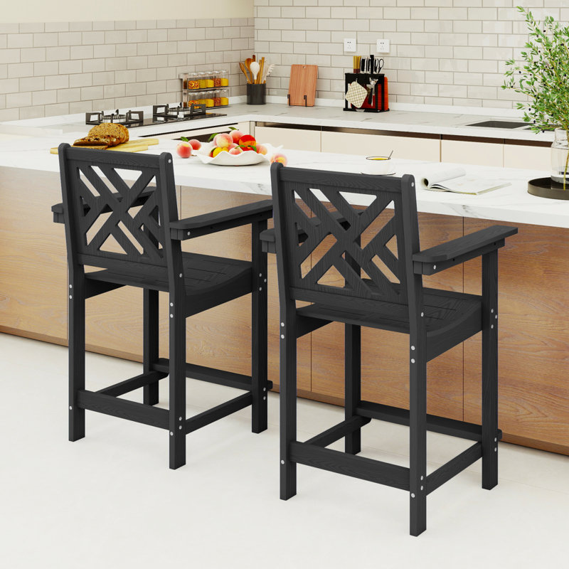Chaises de bar avec accoudoirs et plateau de table haute Hikdpe, Noir
