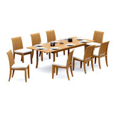4 Seats 5 Pcs Grade-A Teak Wood Dining Set: 94" Double Extension Rectangle Table And 4 Lagos Armless Chairs #11LG2000