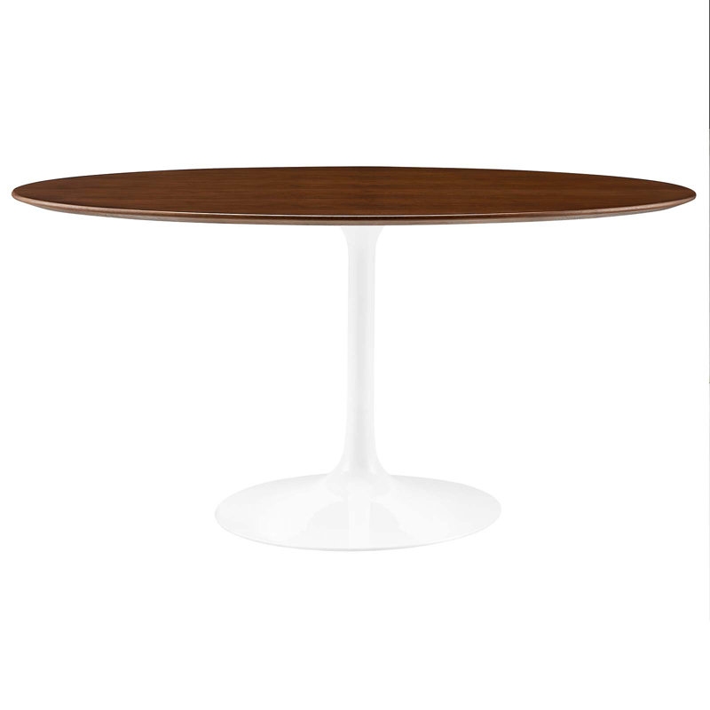 Lippa 60" Walnut Oval Wood Dining Table with White Metal Base