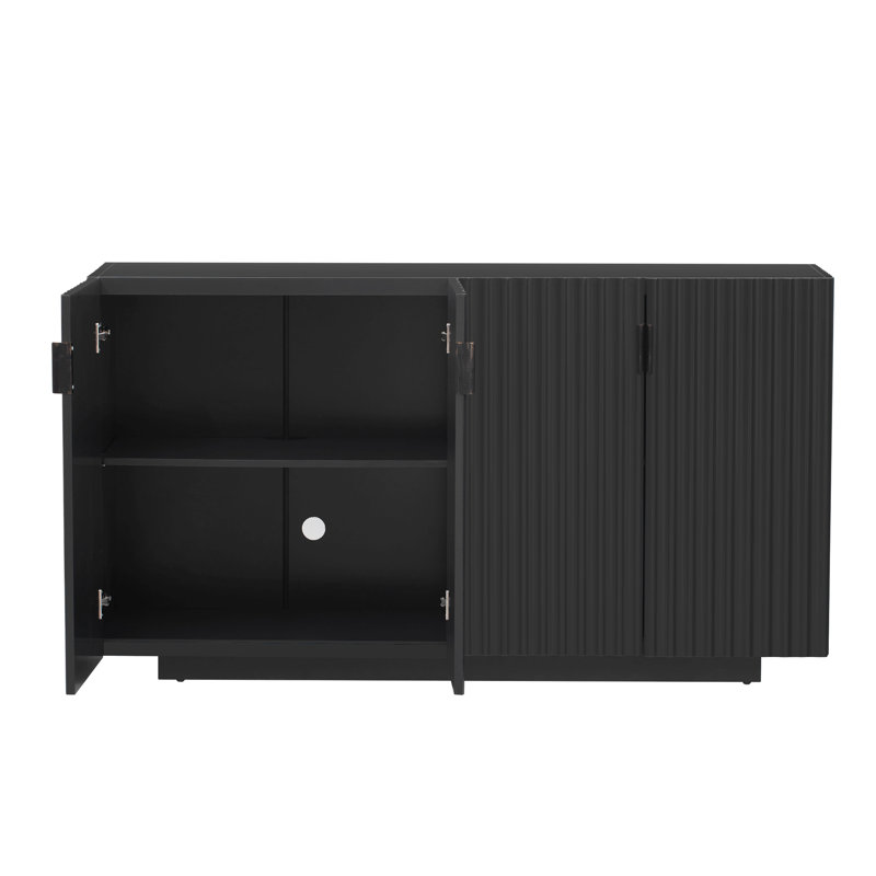 Buffet avec rangement, buffet avec grand espace de rangement, armoire de rangement à 4 portes cannelées avec tablettes réglables pour la salle à manger et le salon