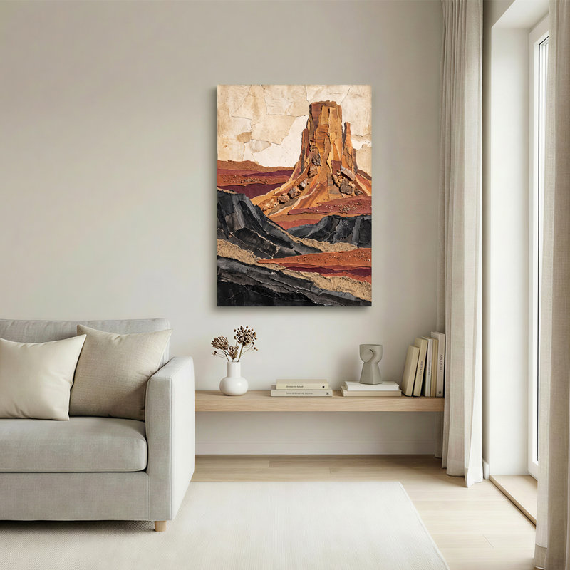 «Layered Rock Formation in Earth Tones», art mural sur toile de style collage, H 30 po x l 20 po