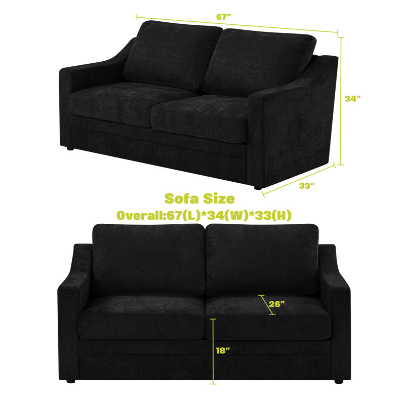 67" Upholstered Loveseat Modern Sofa With Thickened Cushions, Comfy Chenille 2-Seater Couch With Wider Armrests For Bedroom, Apartment, Office