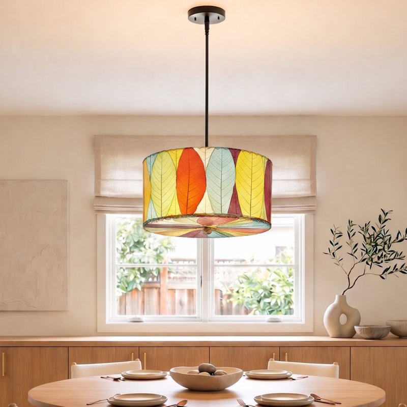 Lustre cylindrique unique à 3 lumières Quintan, Vert / Rouge / Orange, H 10 po x l 18 po