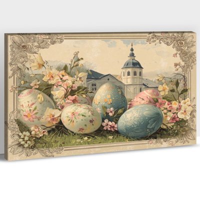 Art mural de Pâques au printemps, art mural de Pâques au printemps, art mural sur toile de Pâques pour le salon, œuf de Pâques pour chambre à coucher, chambre d'enfant, entrée, chambre de bébé 32 po x 48 po