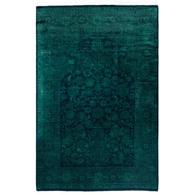 Rachal One-of-a-Kind Hand-Knotted Area Rug - Green, 4' 2" x 6' 3"