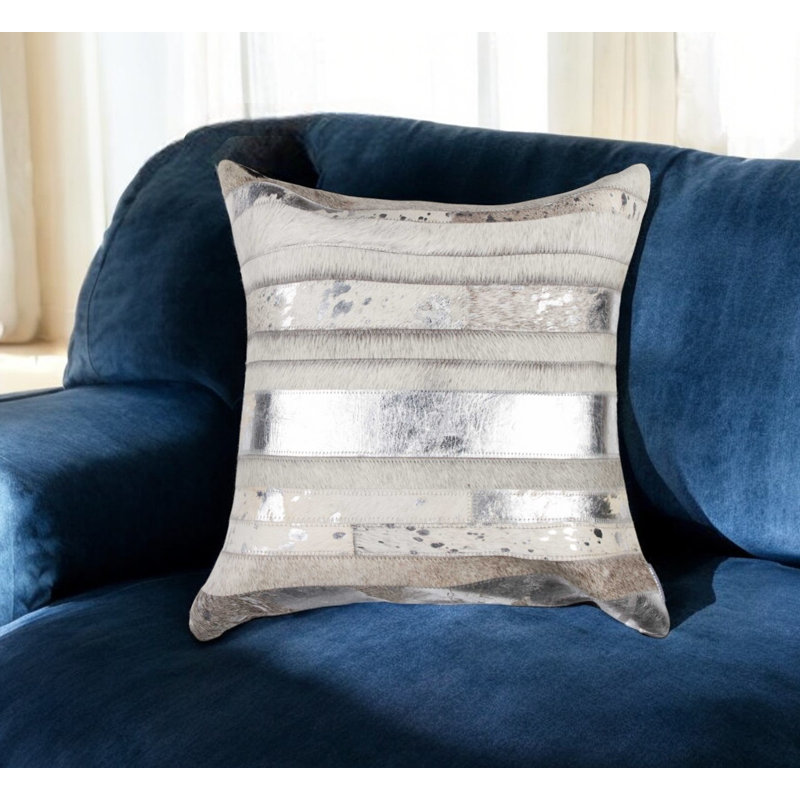 Coussin 18 "en peau de vache abstraite, Argent gris