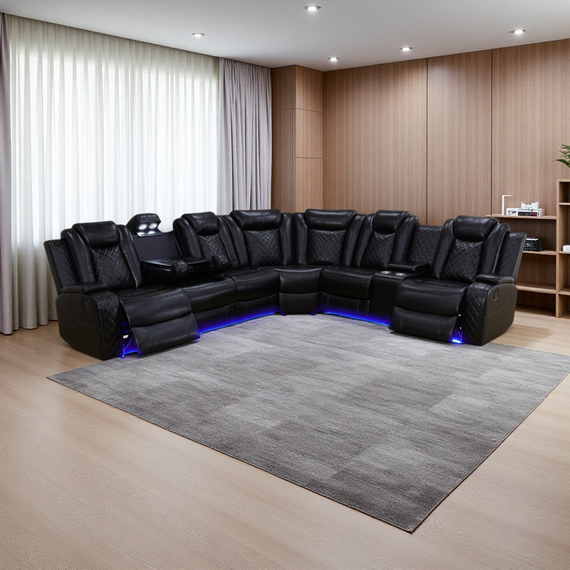 Canapé modulaire inclinable électrique 3 pièces avec lumières DEL et recharge sans fil