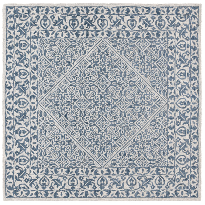 Dip Dye Hand Tufted Wool/Cotton Oriental Rug in Ivory/Blue, Square 7"