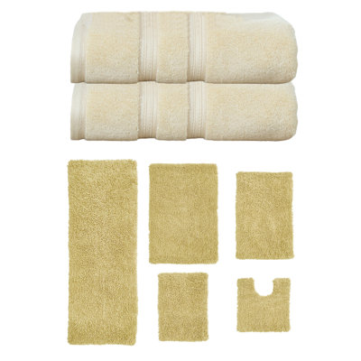 Bruno Collection 100% Soft Cotton 2 Pc Bath Towel Set & 5 Pc Bath Rug Set, (Set of 7)