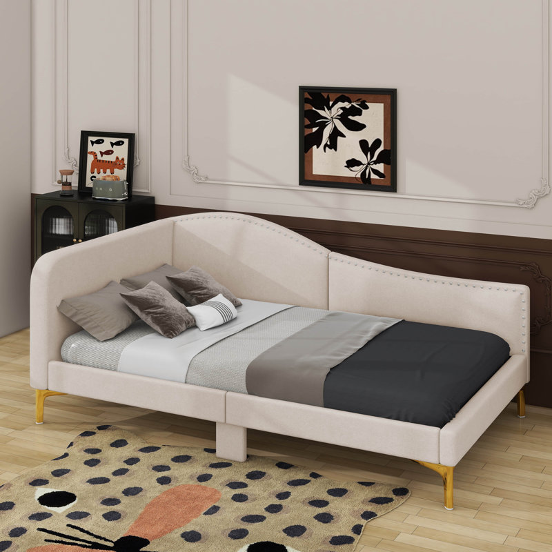Lit de jour avec tête de lit et accoudoirs Tatro, Lit simple, Beige