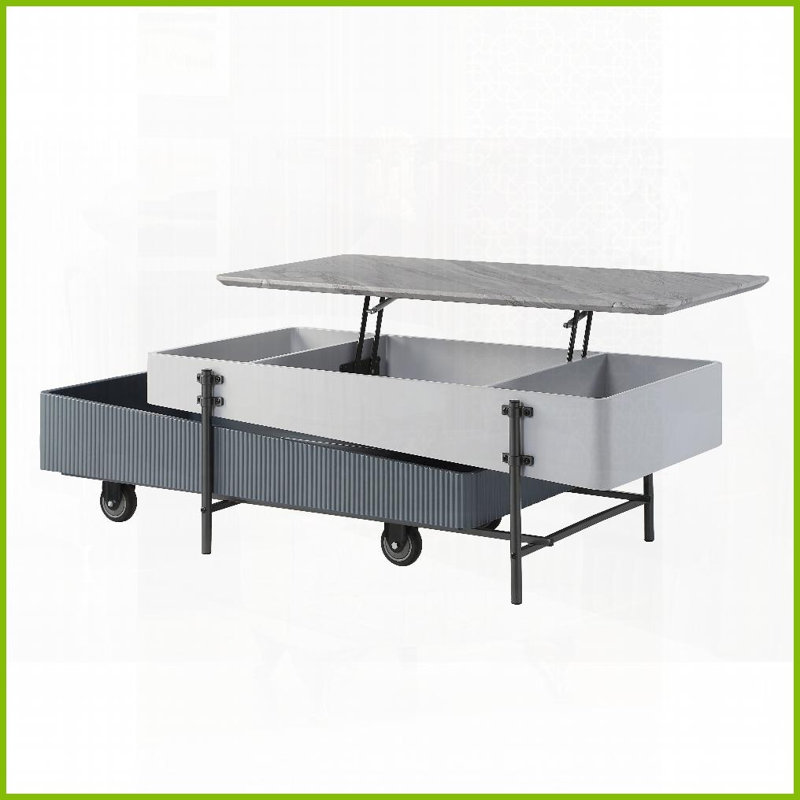 Gris et gris Table basse blanche à plateau relevable ultra-brillant avec rangement caché pour le salon, capacité de 70 lb