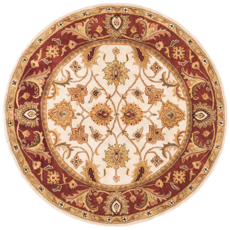 Tapis oriental ivoire / rouge en laine touffeté à la main Algers, Rond 3 pi 6 po