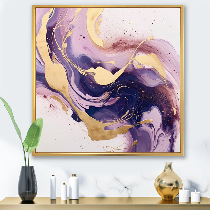 «Mauve et doré», art mural Fractals, Cadre flottant doré, H 24 po x l 24 po x P 1 po