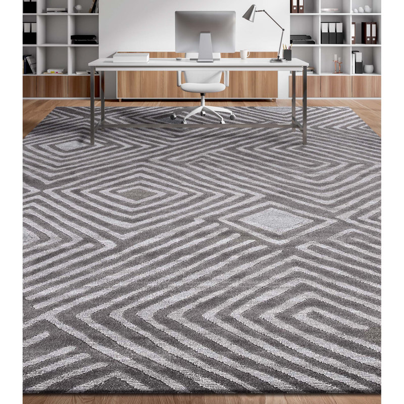 Hand Knotted Geometric Area Rug in Brown/Ivory/Beige, Rectangle 10' x 14'