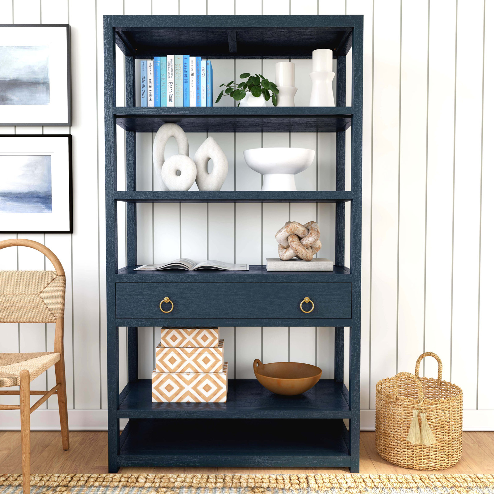 Elin 39" Bookcase, Navy Blue