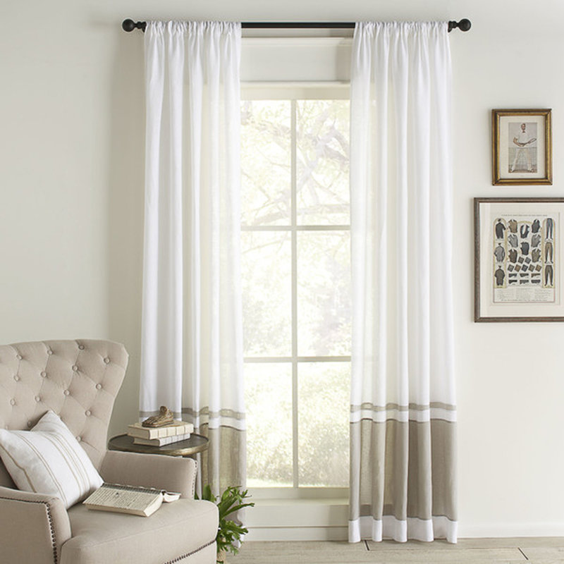 Semi Sheer Curtain, White/Gray, 42" W x 96" L
