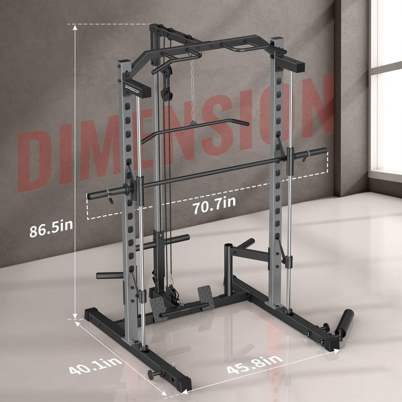 Smith Machine Power Rack Multi-Functional Strength Training Equipment, Silver/Black