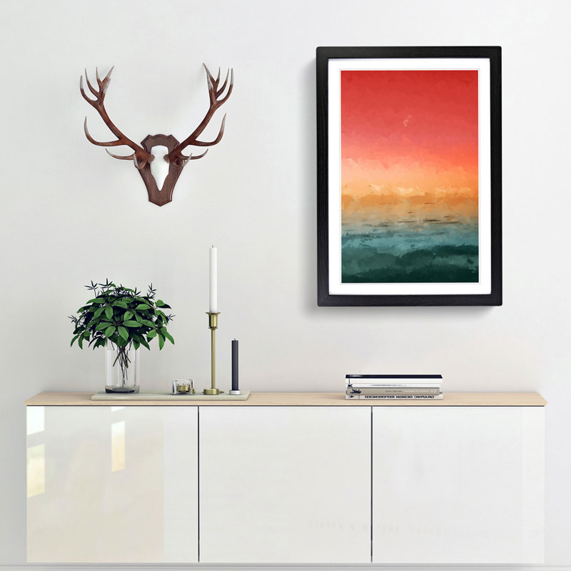Moon Above the Ocean - Picture Frame Graphic Art Print, 87cm H x 62cm W x 2cm D, Black Framed
