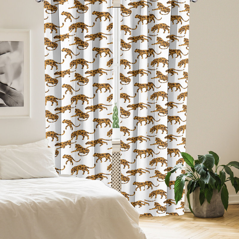 Rideaux 4 panneaux East Urban Home Jaguar brun clair et brun 74468, L 56 po x L 63 po
