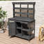 Banc d'extérieur en bois 66 po avec tablettes de rangement, 2 tiroirs et armoire-40065256