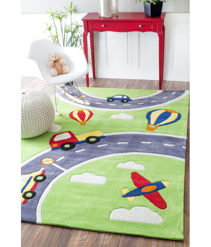 Tapis de zone vert touffeté à la main moreland, Rectangle 5 pi x 7 pi 6 po