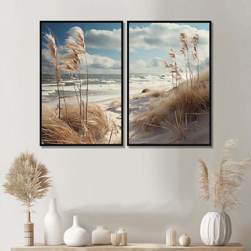 Beach Winter Reverie III - Art mural blanc 2 panneaux, Impression encadrée flottante, Noir, noir, noir, noir