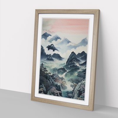 Japanese Mountains Contemporary - Single Picture Frame Print on Wood