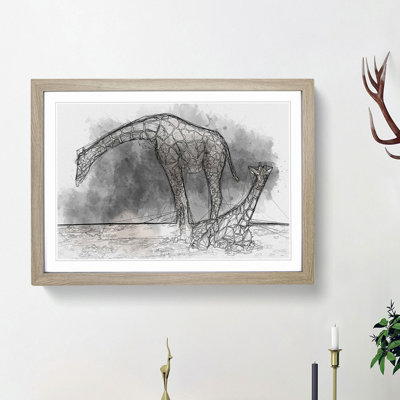 Two Giraffes in Abstract - Picture Frame Graphic Art Print on MDF