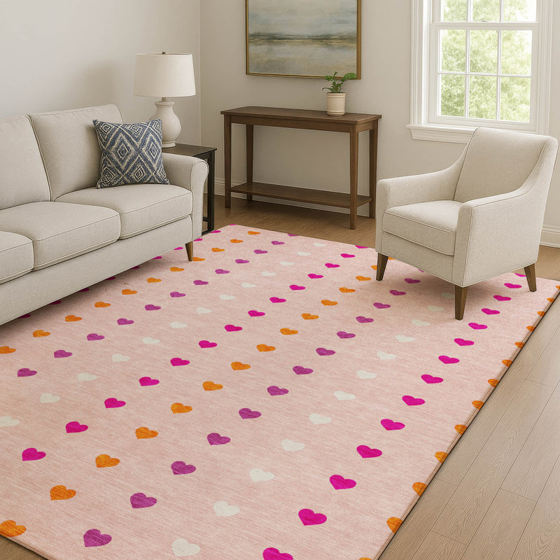 Tapis pour enfant Villers lavable à la machine de qualité supérieure, Rose, 3 pi x 5 pi