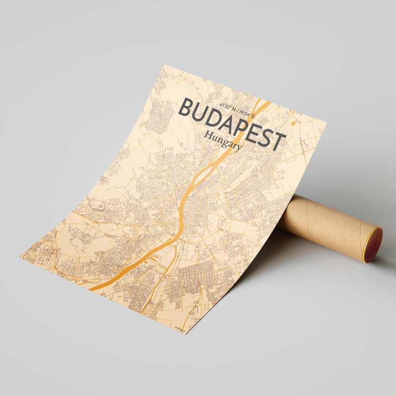 Carte de la ville de Budapest, impression, H 20 po x l 16 po x P 0,05 po, Rétro