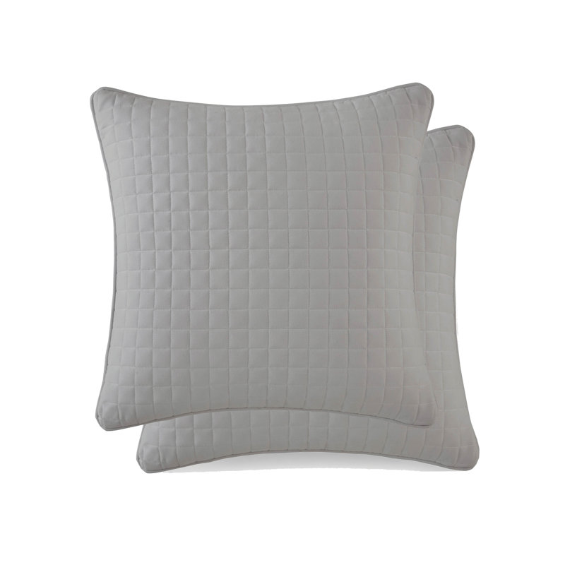 Vilano Springs 2-Piece Microfiber Embroidered Quilted Sham Covers, 26" H x 26" W, Steel Gray