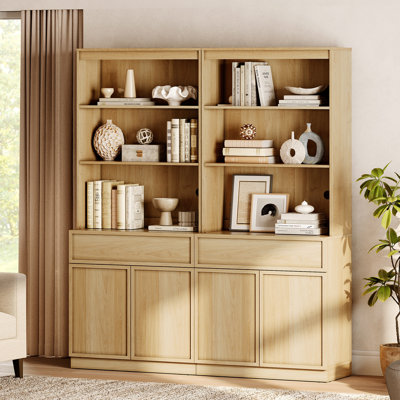 Modern 72" Tall Bookshelf with Doors, Drawers & Adjustable Shelves, Library Bookcase with Storage Cabinet and Open Shelving, Wood Bookcase for Home Of