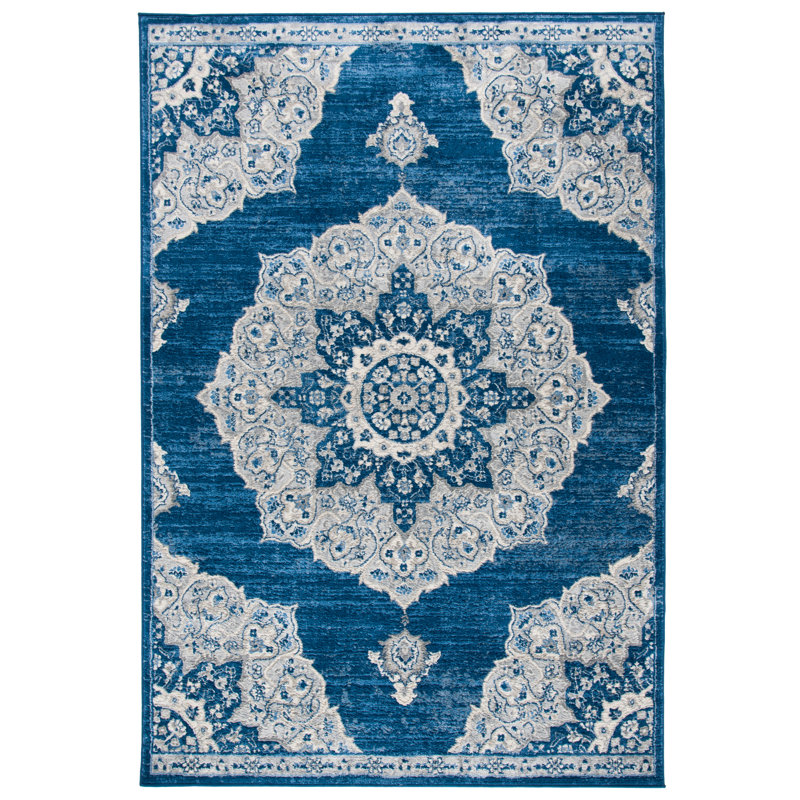 Tapis bleu marine / gris Arvillia, Rectangle 3 pi x 5 pi