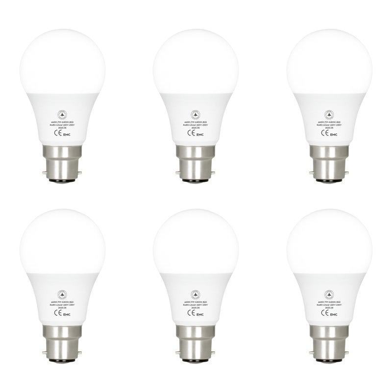 6 Pack LED B22 A60 Light Bulb 9W (100W Equivalent) Cool White 6400K Bayonet 820Lumens GLS Golf, Non-Dimmable, CRI 80 Modern Style Home Lighting Decoration Bulb