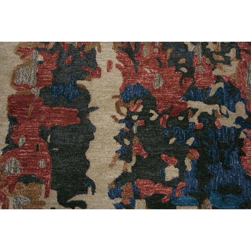 Tapis bleu / gris / brun en polyester touffeté à la main Tho, Rectangle 5 pi x 7 pi 6 po