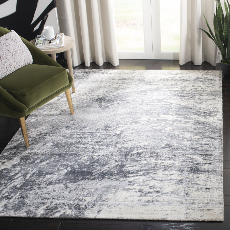 Tapis abstrait en coton tissé à la main en viscose Cuevas, Rectangle 8 pi x 10 pi