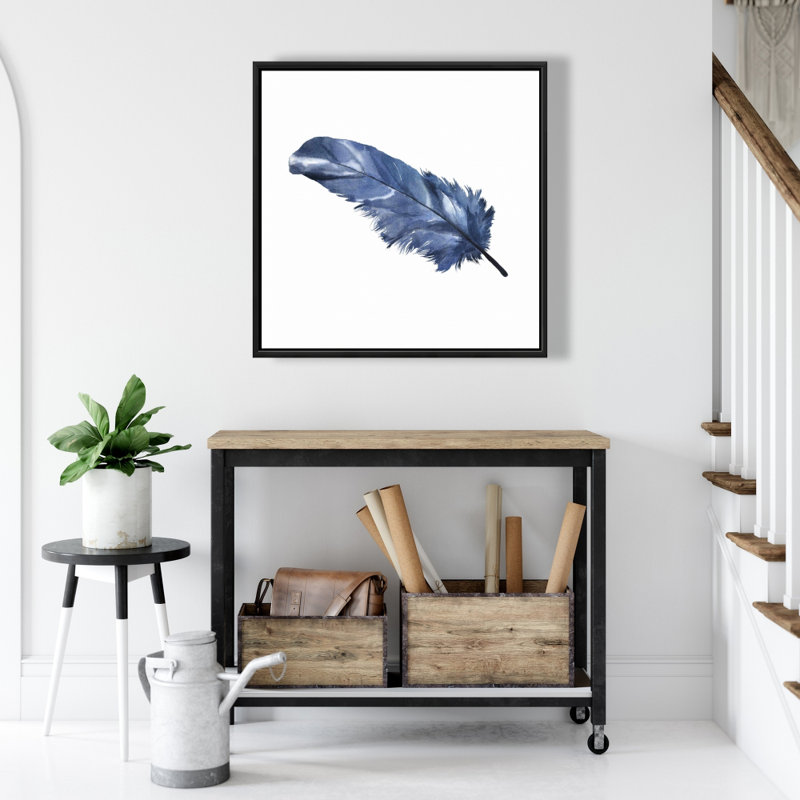 Plumes bohémiennes, toile encadrée bleue - décor de plumes bleues