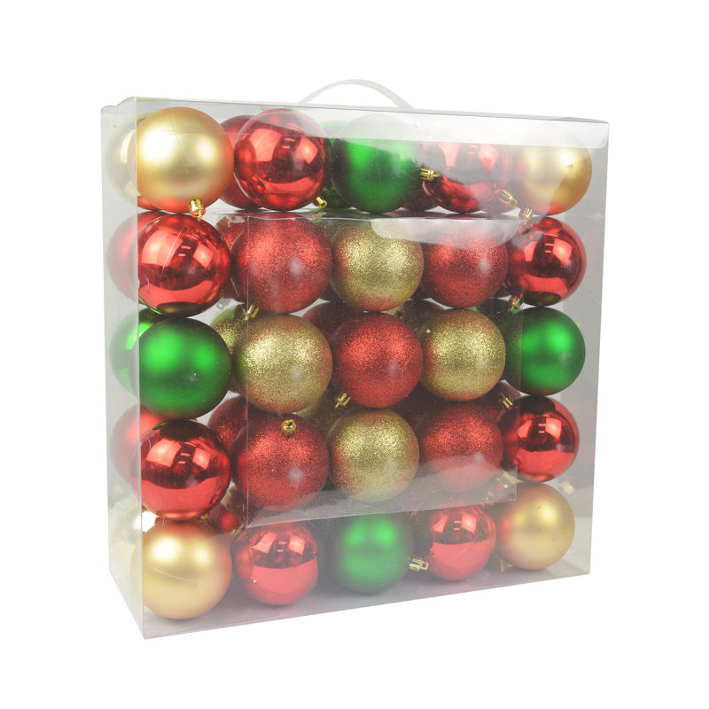 Ensemble d’ornement boule de noël 50 pièces à paillettes brillante, Rouge / Vert / Or