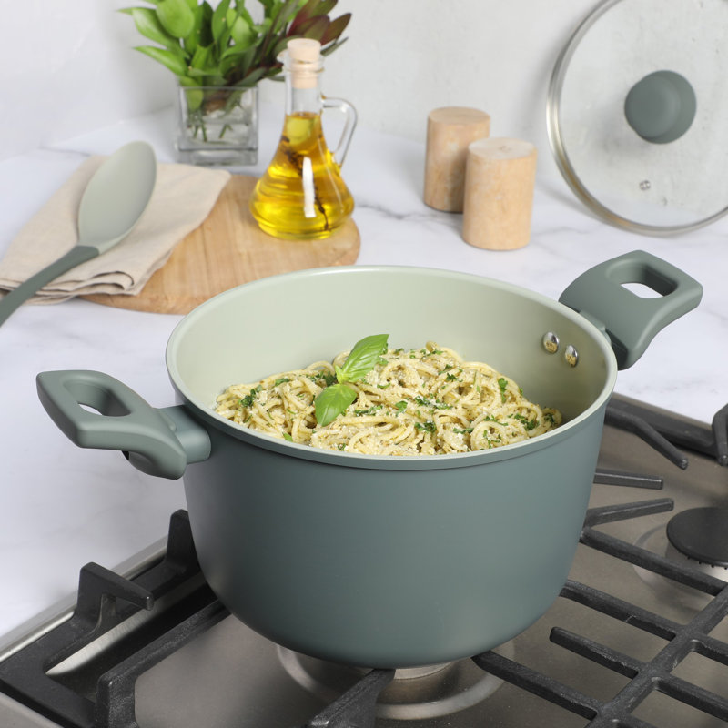 Sage Green Aluminum Nonstick 10-Piece Cookware Set with Kitchen Tools