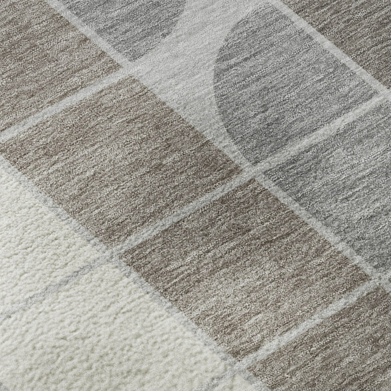 Premium Machine Washable Mayfield AMF2418 Geometric Rug, Silver, 5' x 7'6"